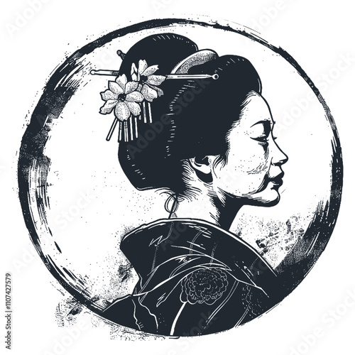 Japanese woman, geisha, vector illustration