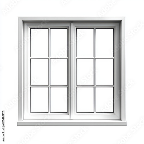 Modern white window with classic design, featuring grid pattern on white isolated background, perfect for enhancing any interior space