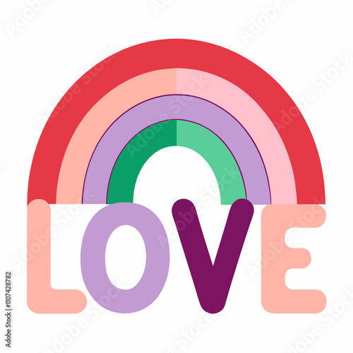 Rainbow with "Love" Text – Romantic Valentine's Day Vector Illustration