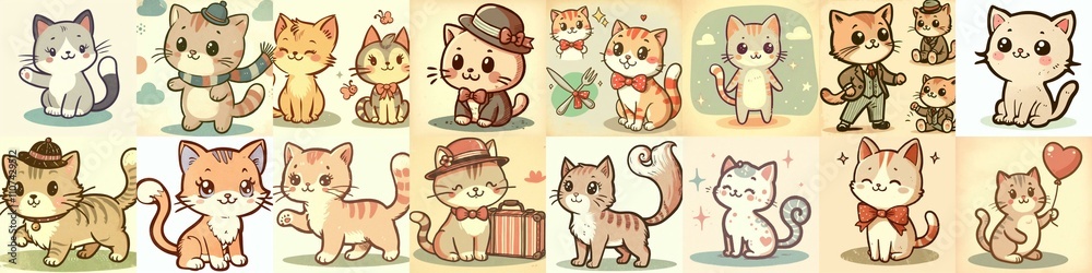 Fototapeta premium Cute cartoon cats . AI generated illustration