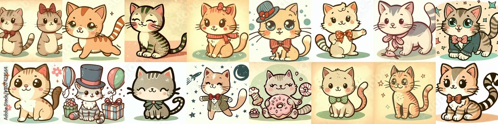 Obraz premium Cute cartoon cats . AI generated illustration