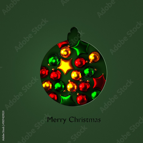 Paper Cut Out Merry Christmas ornament Illustration decorated colorful ornaments. 3d render