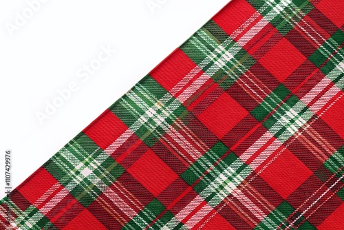 Bright red and green tartan, complemented by white accents, creates a lively pattern ideal for festive seasonal design projects and cheerful celebrations.