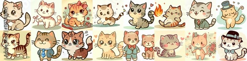 Cute cartoon cats . AI generated illustration