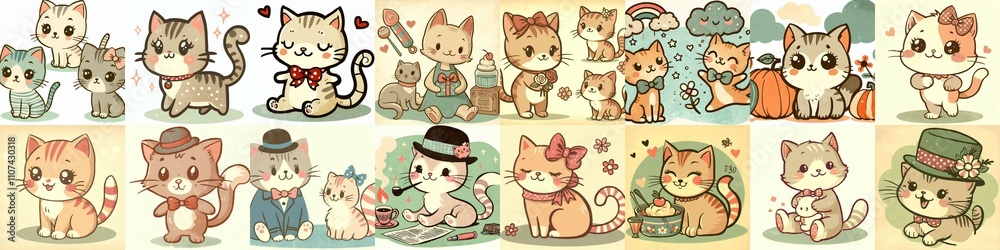 Obraz premium Cute cartoon cats . AI generated illustration