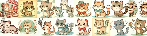 Cute cartoon cats . AI generated illustration