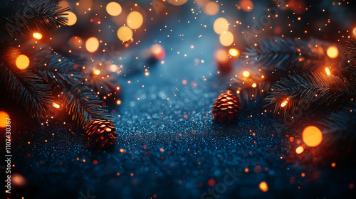 Christmas Garland With Glowing Bokeh Lights photo