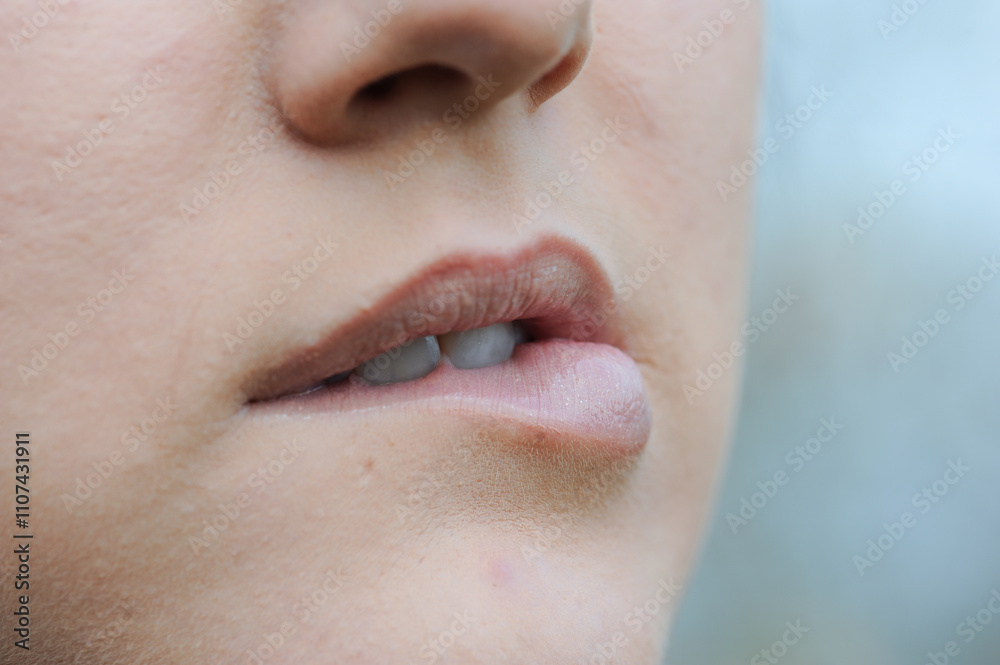 Fototapeta premium Young Adult Teen Face and Lips. Sexy and Horny Face Expression