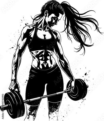 Fitness woman with barbell, vector illustration
