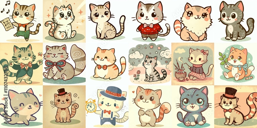 Fototapeta premium Cute cartoon cats . AI generated illustration
