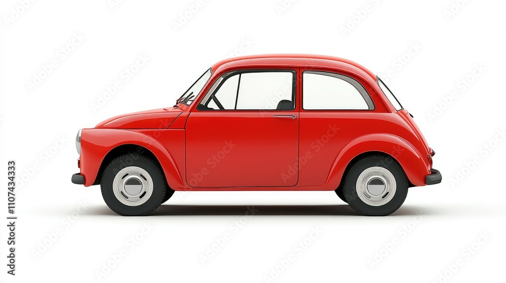 Fototapeta premium A side view of a vintage red car showcasing its compact design and classic features.