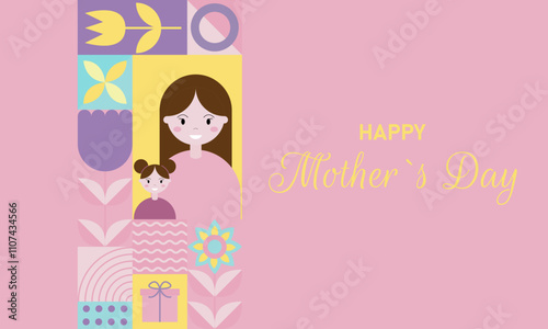 Happy Mother`s Day banner. Horizontal poster, greeting card, header for website. Modern neo geometric abstract background. Vector illustration