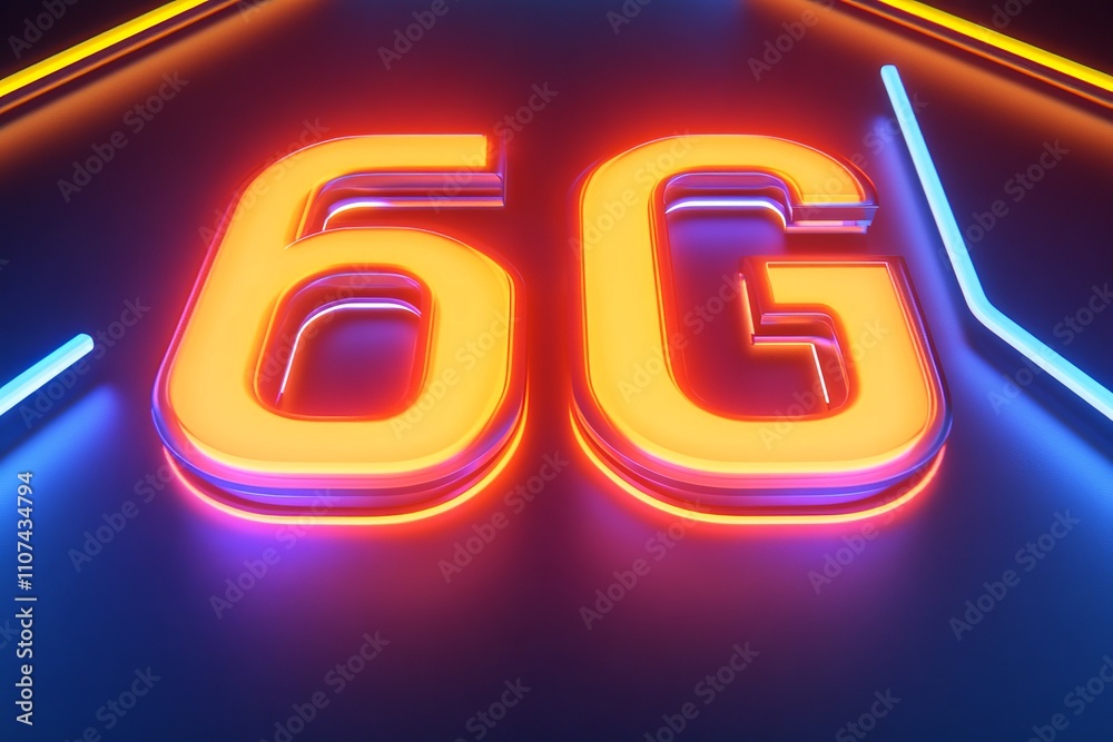 Glowing Neon 6G Symbol on a Futuristic Background, Representing Next Generation Technology and Digital Connectivity Advancements Glowing Neon 6G Symbol on a Futuristic Background, Representing Next Generation Technology and Digital Connectivity Advancements