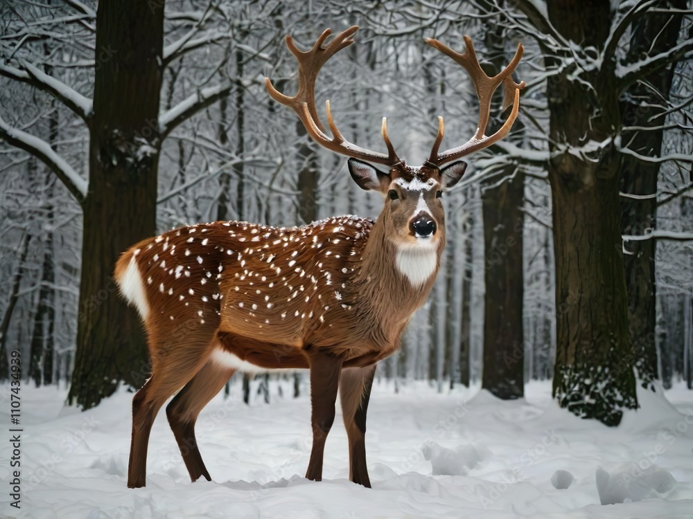 Fototapeta premium deer in winter forest