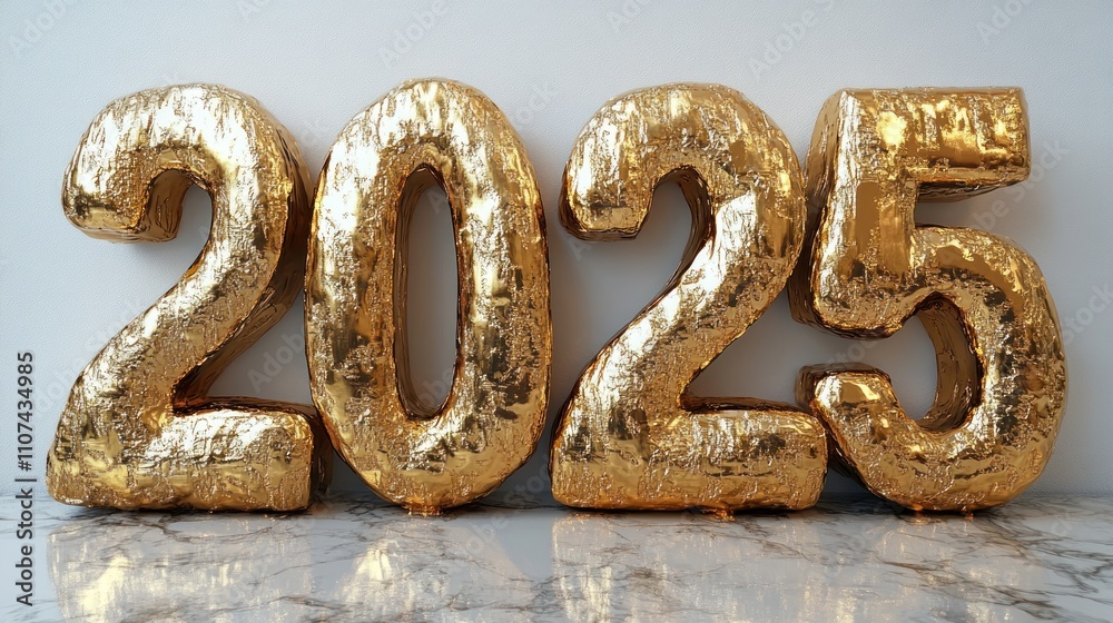 Obraz premium Golden 2025 numerals on marble.