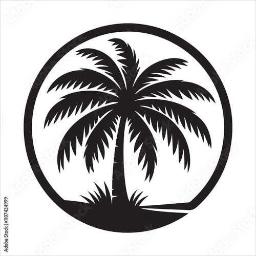 Coconut tree silhouette vector, Tropical coconut tree icon