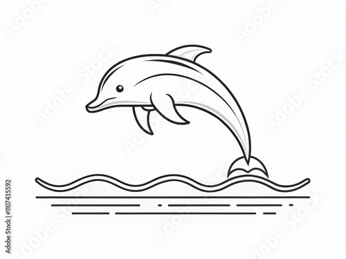 Charming minimalist dolphin design in black line art, perfect for modern nautical home decor. Ideal ocean life illustration for lovers of marine animals. photo