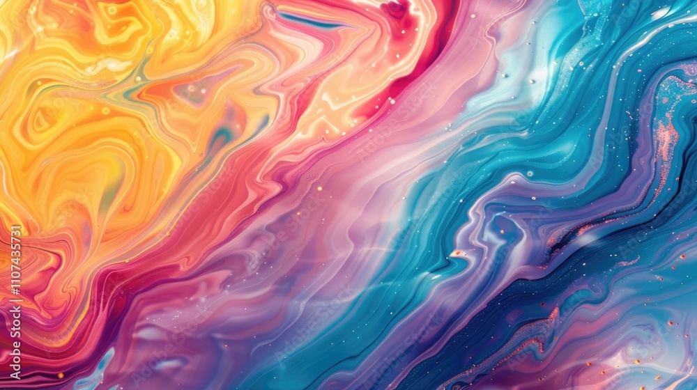 Naklejka premium Marble Swirl. Abstract and Vibrant Iridescent Liquid Texture Background