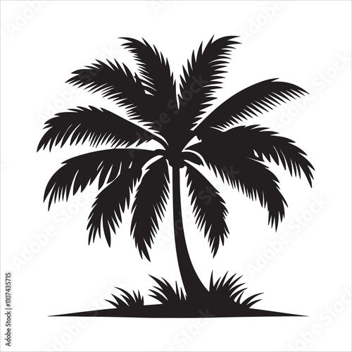 Coconut tree silhouette vector, Tropical coconut tree icon