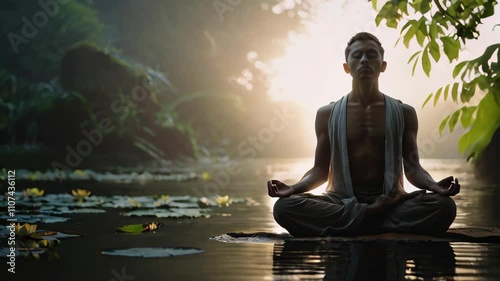 silhouette of a meditating man on a beautiful background