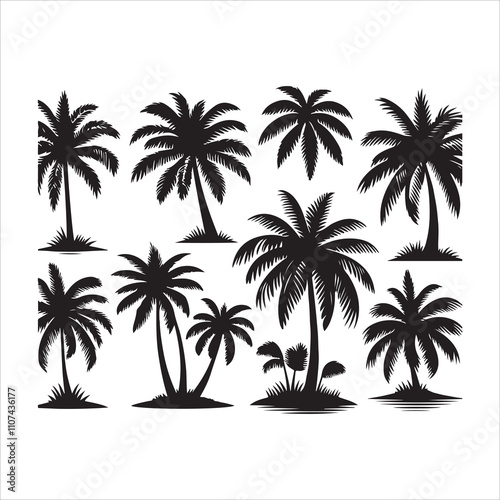 Coconut tree silhouette vector, Tropical coconut tree icon