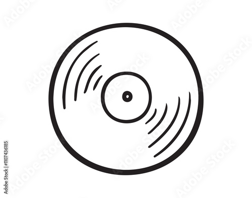 Vinyl gramophone record doodle hand drawn icon. Vinyl gramophone record single element for design, symbol, music. Clipart drawing 