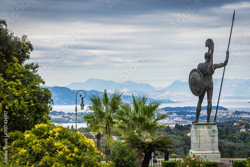 Statue of Achilles at Achilleion Palace, an iconic palace located in Corfu, Greece photo