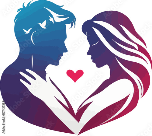 Silhouettes of a man and woman forming a heart.