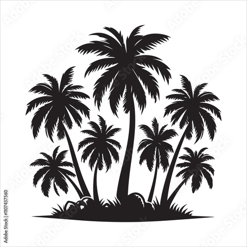 Coconut tree silhouette vector, Tropical coconut tree icon