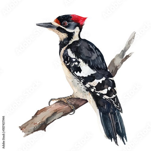 A watercolor vector of Woodpecker, isolated on a white background. Woodpecker vector. photo