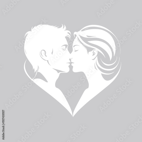 Silhouette of a couple kissing in a heart shape.