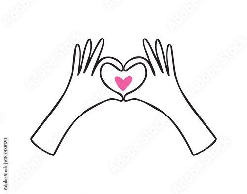 Hands and heart doodle hand drawn icon. Hand showing a heart outline cute love illustration 
