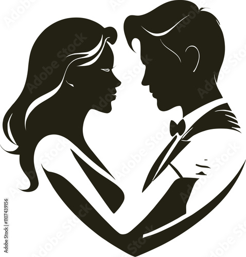 Silhouette of a couple in love, forming a heart shape.