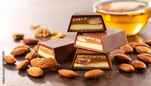 Toblerone Iconic triangular Swiss chocolate with nougat, honey, and almonds photo