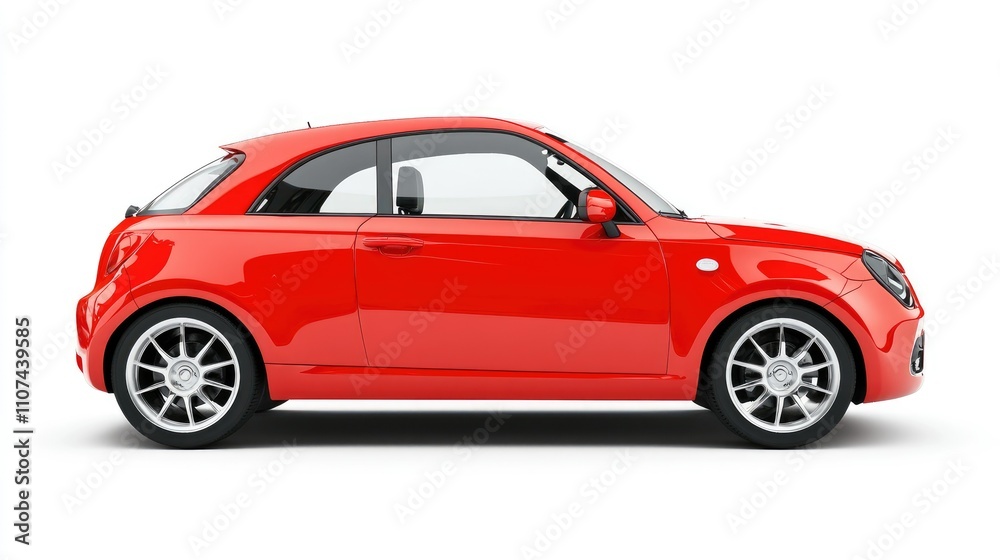 Naklejka premium A sleek red compact car shown from the side, emphasizing its sporty design and modern features.