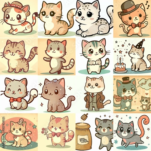 Cute cartoon cats . AI generated illustration