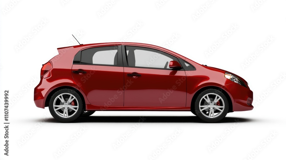 Naklejka premium A sleek red hatchback car shown from the side, emphasizing its compact design and sporty features.