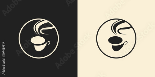 Cup coffee in circle round icon logo coffee shop cafe vector design