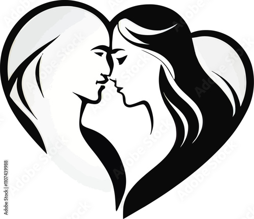 A black and white illustration of a couple in love.