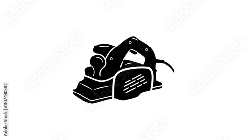 Electric hand planer emblem, black isolated silhouette