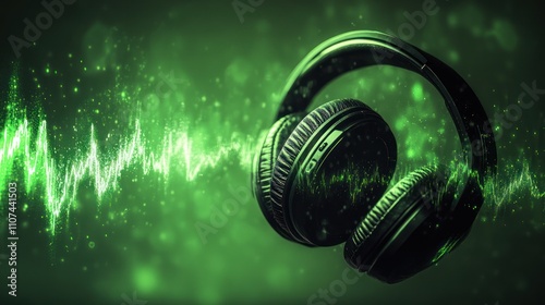 Headphones on a Green Background photo