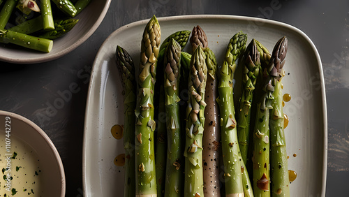 close-up image of an asparagus dish beautifully plated