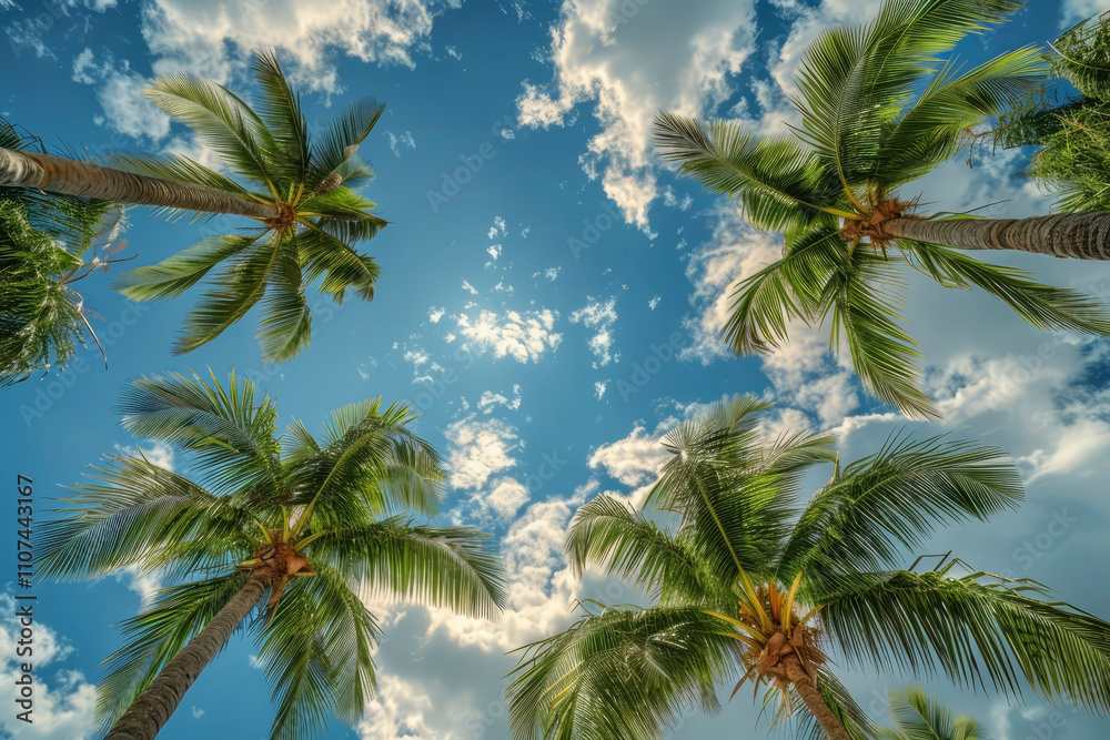 Obraz premium Palm trees against the sky. Generative AI