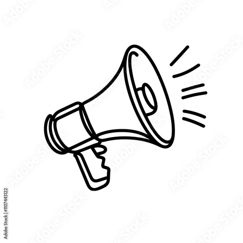 Hand drawn megaphone represents announcements, communication, and sharing information