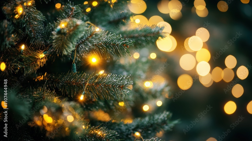 Fototapeta premium Close-Up of Christmas Tree with Lights 