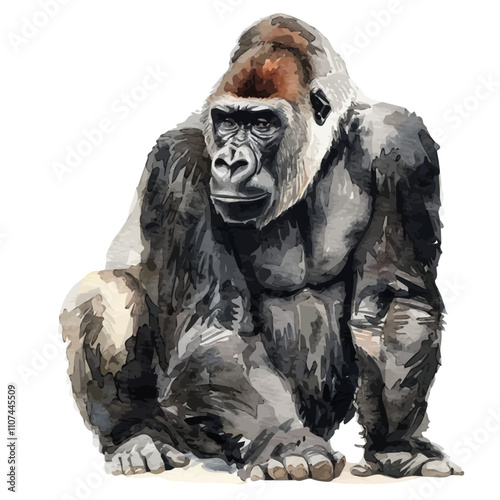 A watercolor painting of Gorilla, isolated on a white background. Gorilla vector. photo