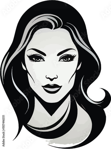 Black and white illustration of a woman's face.