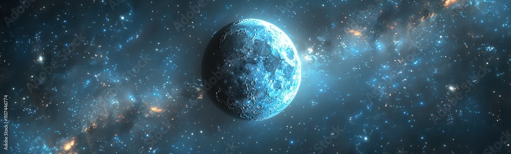 Naklejka premium Blue object in the middle of a galaxy, banner