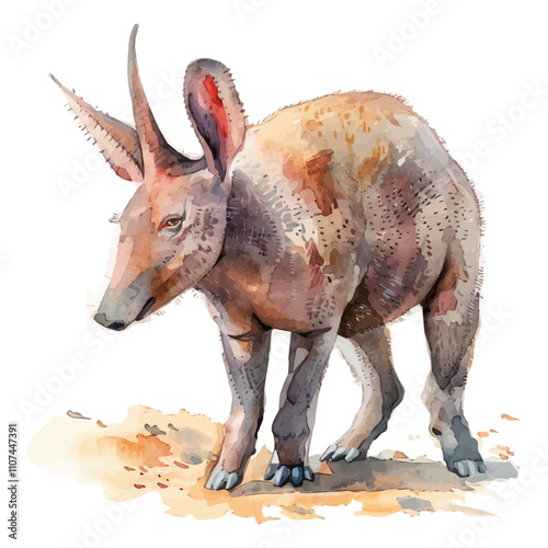 A watercolor vector of Aardvark, isolated on a white background. Aardvark vector.