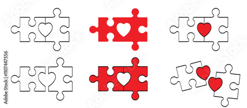puzzle with a missing piece. Love, heart jigsaw puzzle pieces line pattern. Puzzle pieces icon or pictogram. Cartoon vector. Fot 14 february, valentine, valentines day